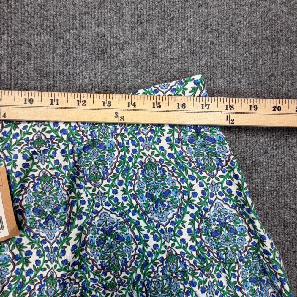 Boden Mini Skirt Womens 14 Blue Green Floral 100% Linen Damask Elastic Waist NEW - Picture 6 of 10
